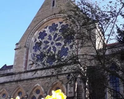 Church with daffodils